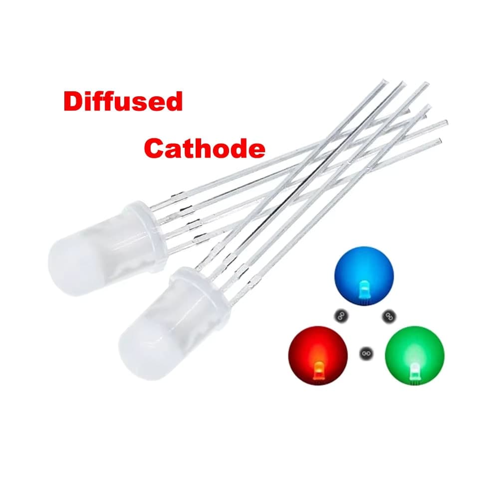 ليد 5mm دائري معتم ثنائي اللون أحمر وأزرق بكاثود مشترك | 5mm Round Diffused Bi-Colour LED, Red and Blue, Common Cathode