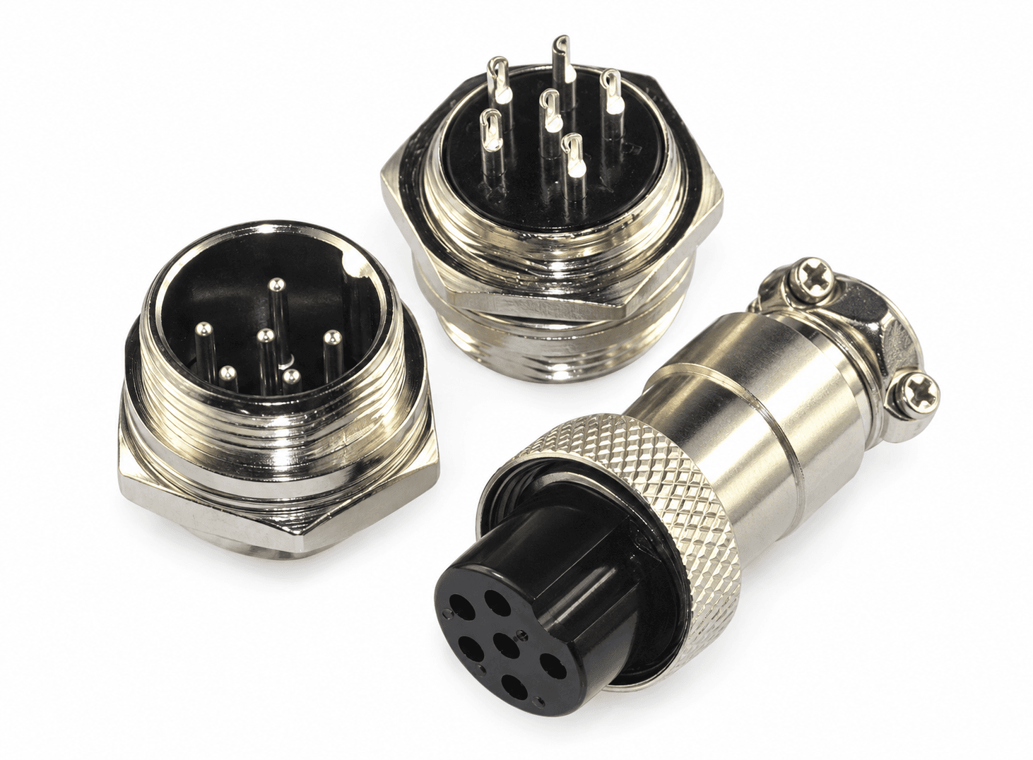 موصل طيران GX16 بـ 6 طرف ذكر وأنثى مقاس 16mm للتركيب على اللوحة | Aviation Connector Socket