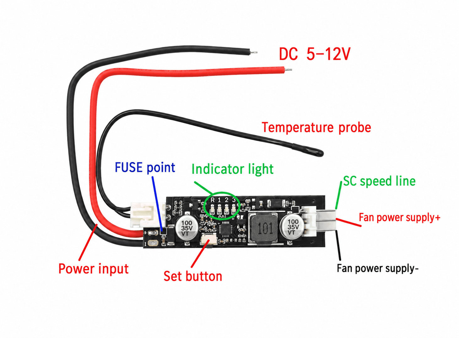 وحدة تحكم سرعة مروحة 2-3 سلك 5V-12V | Fan Speed Controller