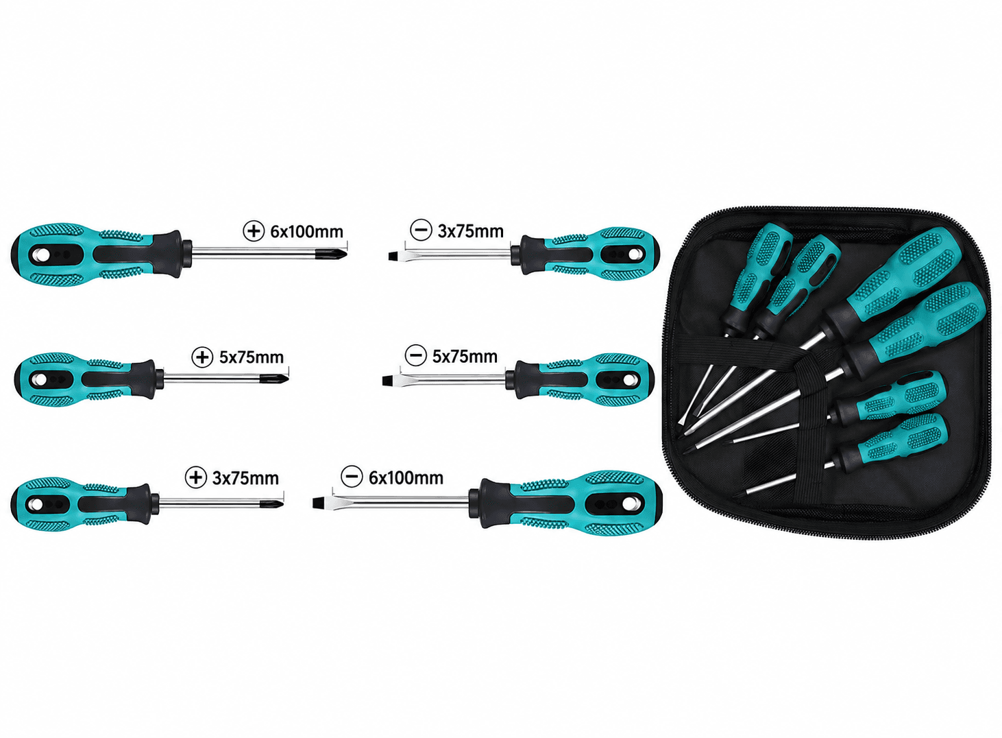 طقم مفكات ممغنطة بست قطع صليبي ومستقيم للاستعمال المنزلي | 6 Pcs Magnetic Screwdriver Set, Multifunctional Cross and Straight