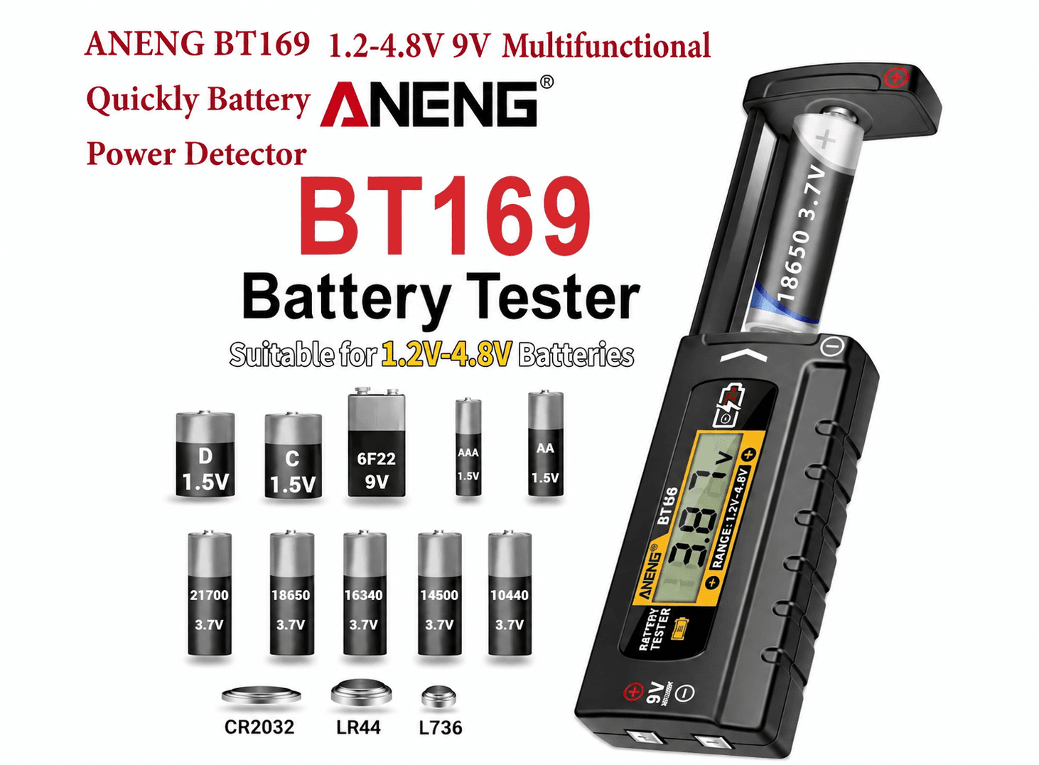 ANENG BT169 جهاز فحص طاقة البطارية 1.2-4.8V 9V | Battery Power Detector