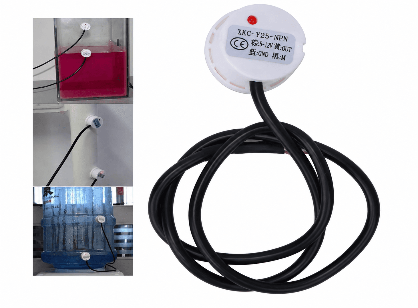 حساس مستوى سائل بدون تلامس XKC-Y25-NPN بخرج NPN وتغذية 5–12V DC | XKC-Y25-NPN Non-Contact Capacitive Liquid Level Sensor Switch