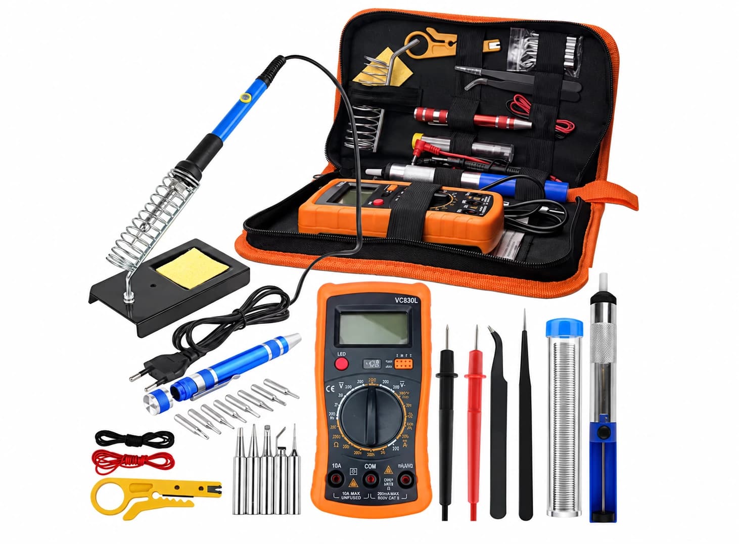 حقيبة عدة لحام مع ملتي ميتر وكاوية 60W | Soldering Iron Kit with Digital Multimeter and 60W Soldering Iron