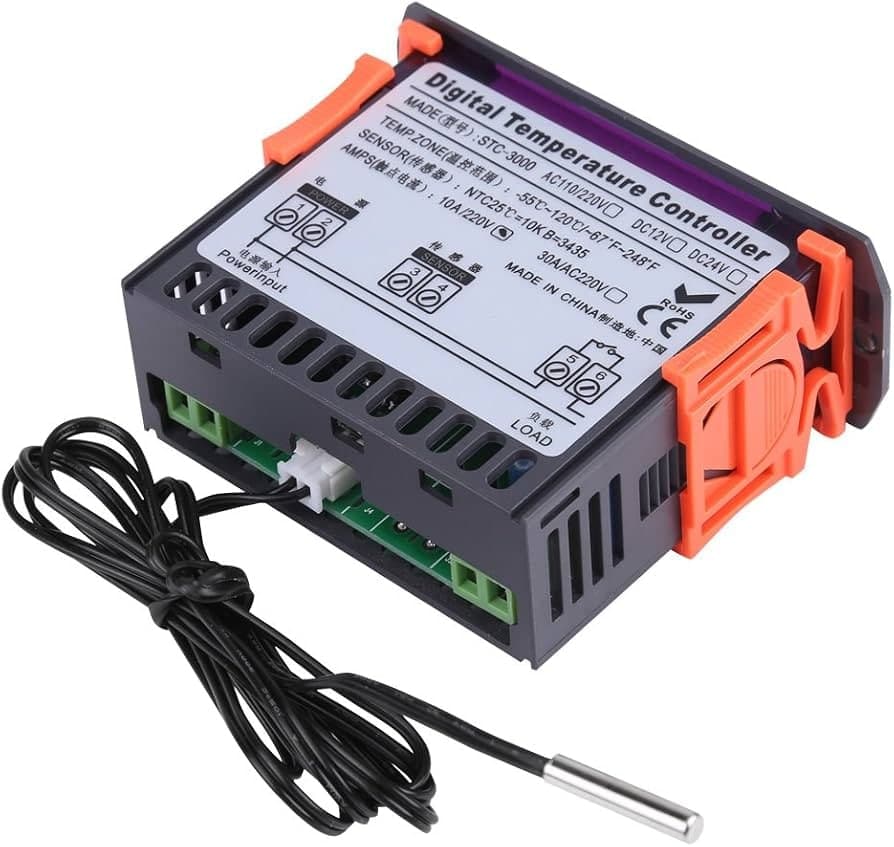 منظّم حرارة رقمي موديل STC-3000 بفولتية 110 إلى 220 فولت مع مجس وريلاي | STC-3000 Digital Temperature Controller Thermostat, 110-220V, with Sensor & Relay