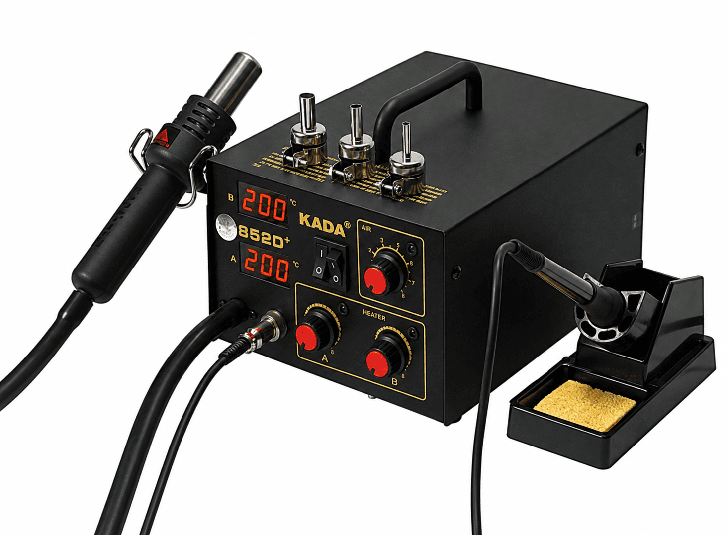 محطة ريوورك KADA 852D+ اثنان في واحد هوت اير مع كاوية لحام | KADA 852D+ 2-in-1 SMD Rework Station, Hot Air Gun with Soldering Iron