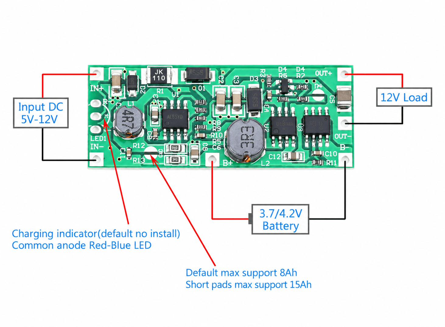 وحدة شحن ورفع فولتية بنظام UPS لبطاريات 18650 بخرج 12V مستمر | 18650 UPS Boost Charger Module, DC 5V-12V to 12V, Charge and Discharge with Protection