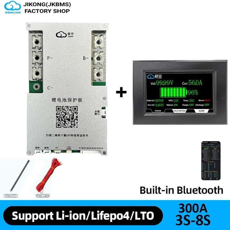 لوحة إدارة بطاريات ذكية JK SMART BMS طراز JK-B2A8S30P بموازنة نشطة 4S إلى 8S وتيار 300A | JK SMART BMS JK-B2A8S30P 4S-8S Active Balance 300A Lifepo4 - Li-ion - LTO Battery