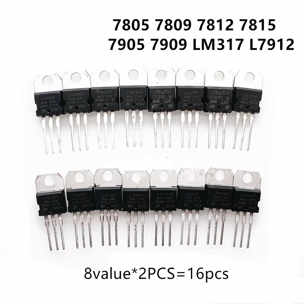 طقم منظّمات فولتية بغلاف TO-220 بستين قطعة على عشرة أنواع | 60 Pcs TO-220 Voltage Regulator Kit, 10 Values: L7805 L7812 L7905 LM317 and more
