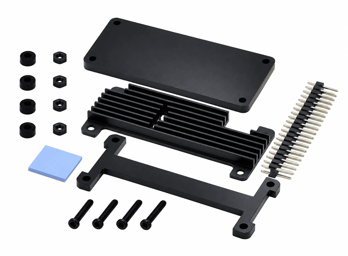 مشتت حراري بلاستيك وألومنيوم مع رأس دبوس لراسبيري باي زيرو C3455 | Plastic and Aluminium Heatsink with Pin Header for Raspberry Pi Zero