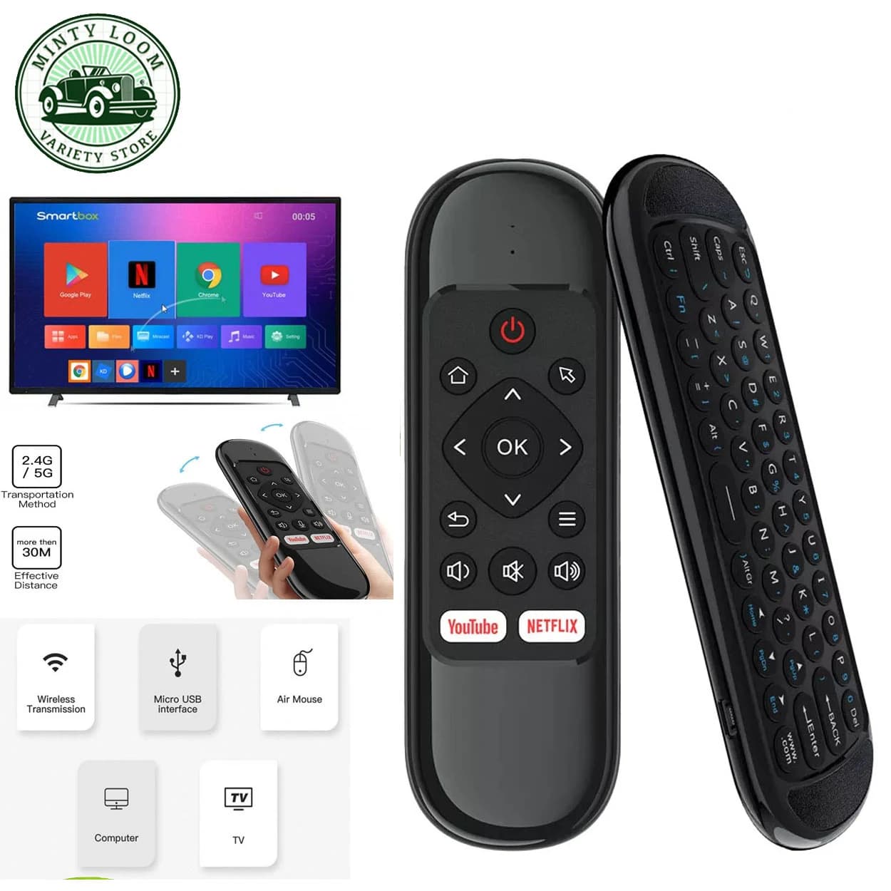 ماوس هوائي وكيبورد لاسلكي C120 بتردد 2.4 جيجاهرتز | Air Mouse C120 2.4G Wireless Keyboard Remote Control