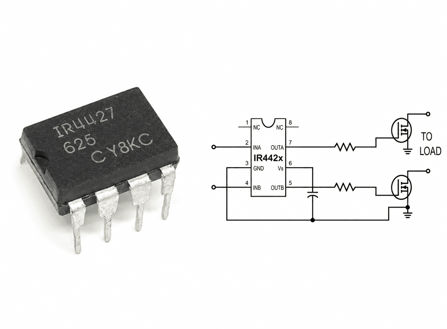 مشغل MOSFET و IGBT عالي السرعة ومنخفض الجهد IR4427 | MOSFET and IGBT Driver