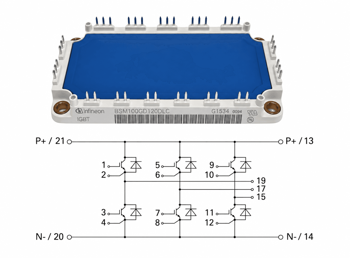 وحدة IGBT ثلاثية الأطوار BSM100GD120DLC 100A 1200V | IGBT Module