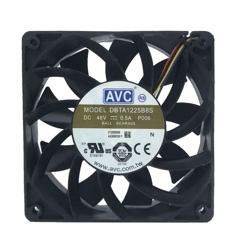 مروحة تبريد سيرفر AVC موديل DBTA1225B8S بقياس 120×120×25 ملم بفولتية 48 فولت | AVC DBTA1225B8S 120x120x25mm Server Cooling Fan, 48V 0.5A, 4-Wire