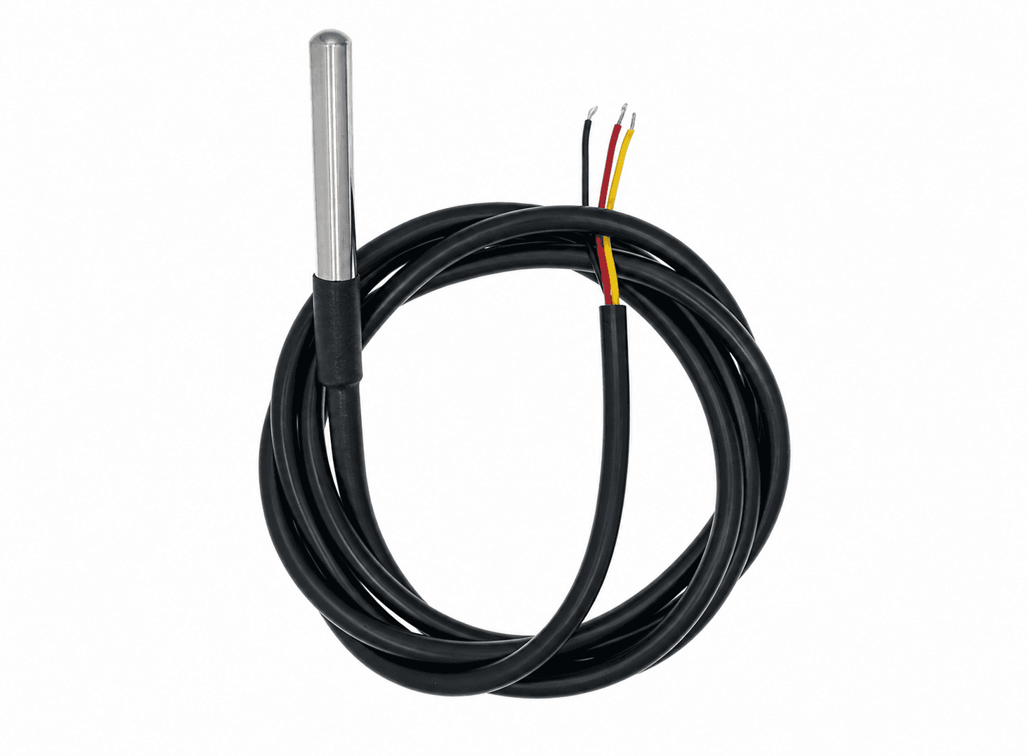 متحسس حرارة رقمي DS18B20 بغلاف ستانلس مقاوم للماء وكيبل بطول 2m | DS18B20 Waterproof Stainless Steel Temperature Probe with 2m Cable