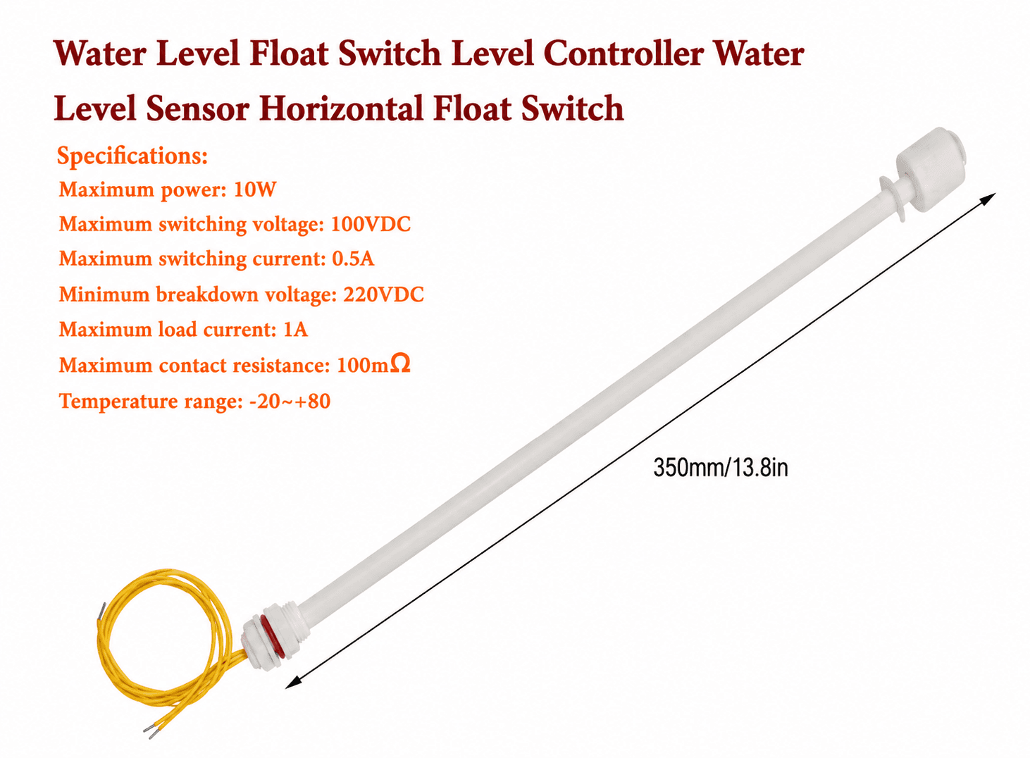 مستشعر مستوى الماء العائم أفقي 350 ملم X-JM0129H | Horizontal Water Level Float Switch