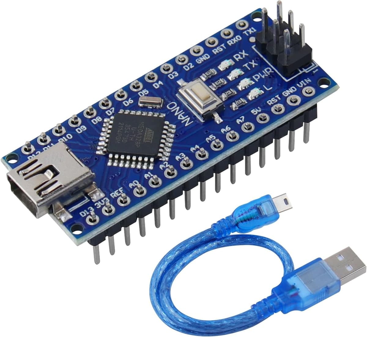 لوحة تطوير Arduino Nano V3.0 بمتحكم ATmega328P مع كيبل USB | Arduino Nano V3.0 ATmega328P Development Board with USB Cable