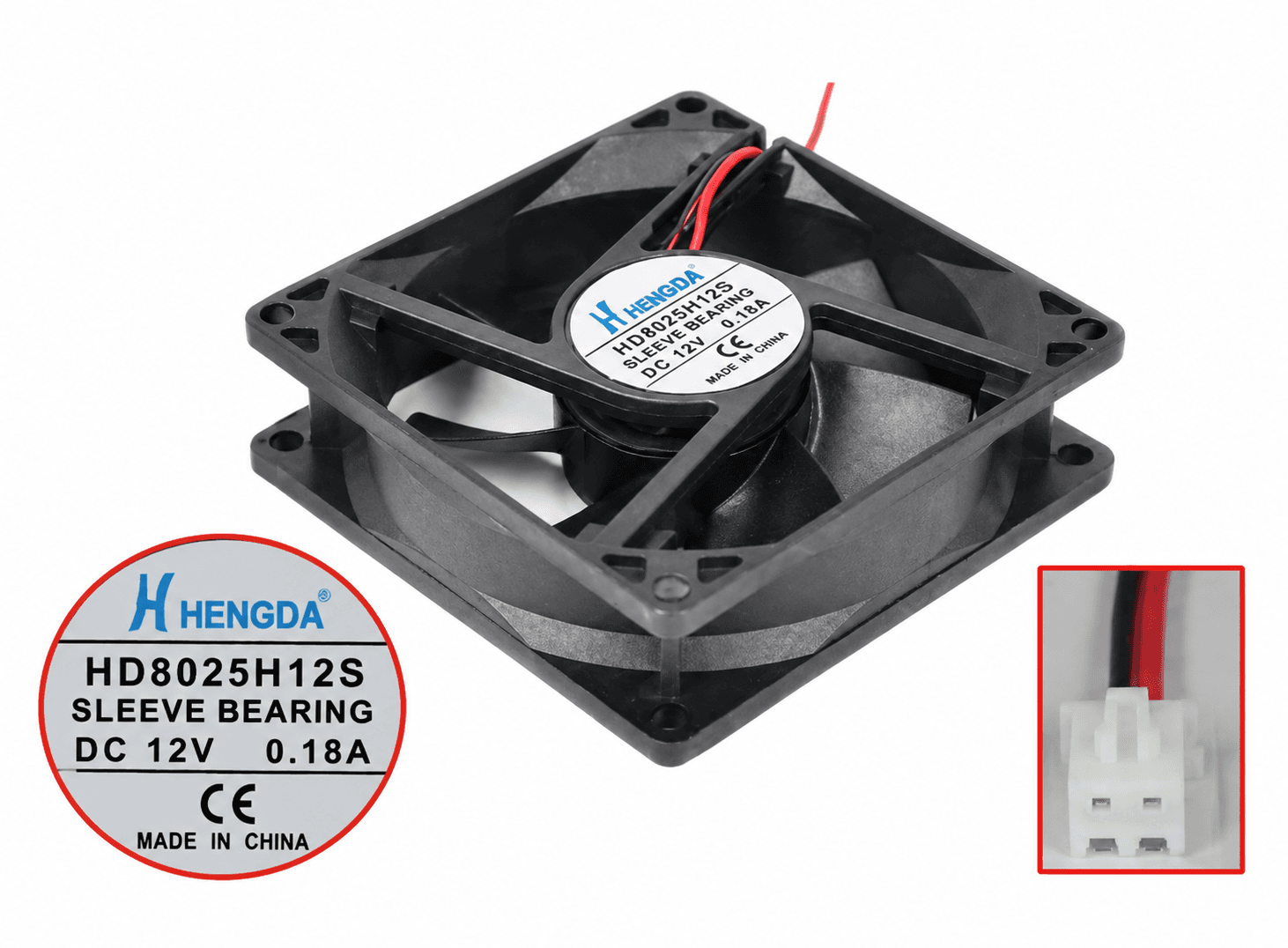 مروحة تبريد مربعة DC 12V بتيار 0.18A وقياس 80x80x25mm | Square DC Cooling Fan 12V 0.18A, 80x80x25mm
