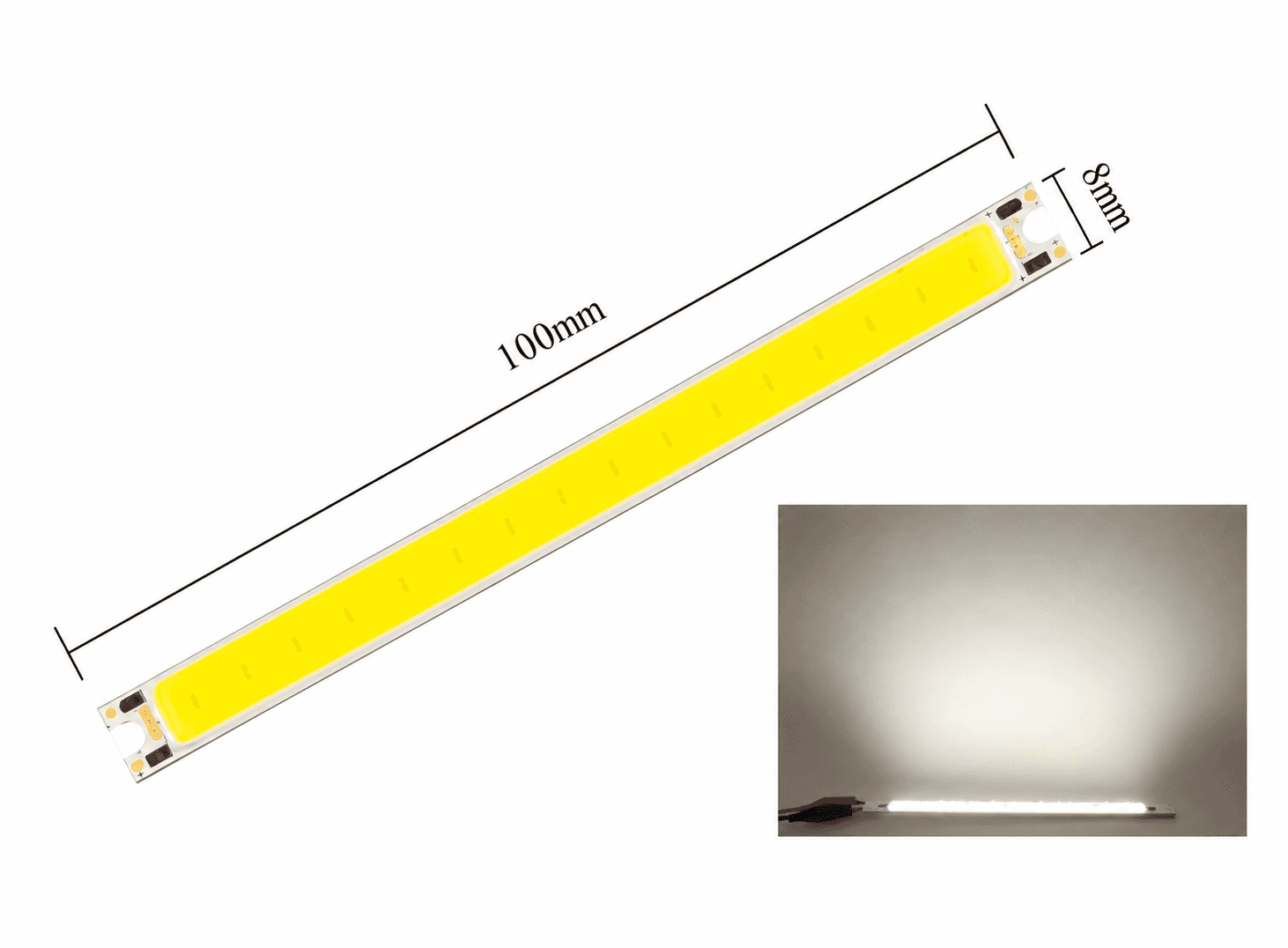 شريحة إضاءة ليد كوب 100×8 ملم 5 واط دي سي 12 فولت أبيض طبيعي | LED COB Chip Light