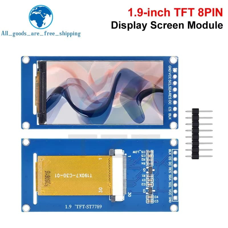 شاشة IPS TFT ملوّنة مقاس 1.9 إنش بدقة 170×320 بواجهة SPI | 1.9" IPS Full-Angle TFT Color Display Module, 170x320, SPI