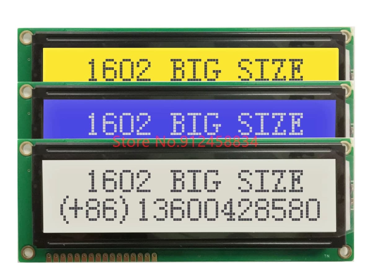 شاشة LCD كبيرة 1602B بسطرين وستة عشر حرفاً بأبعاد 122x44mm | Large Size 1602B 16x2 LCD Display Module, 122x44mm