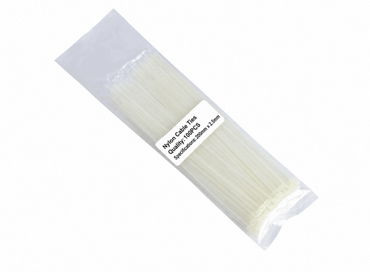ربطات كيبلات نايلون ذاتية القفل بطول 200mm لون أبيض - 100 قطعة | 200mm Self-Locking Nylon Cable Ties, White, Pack of 100