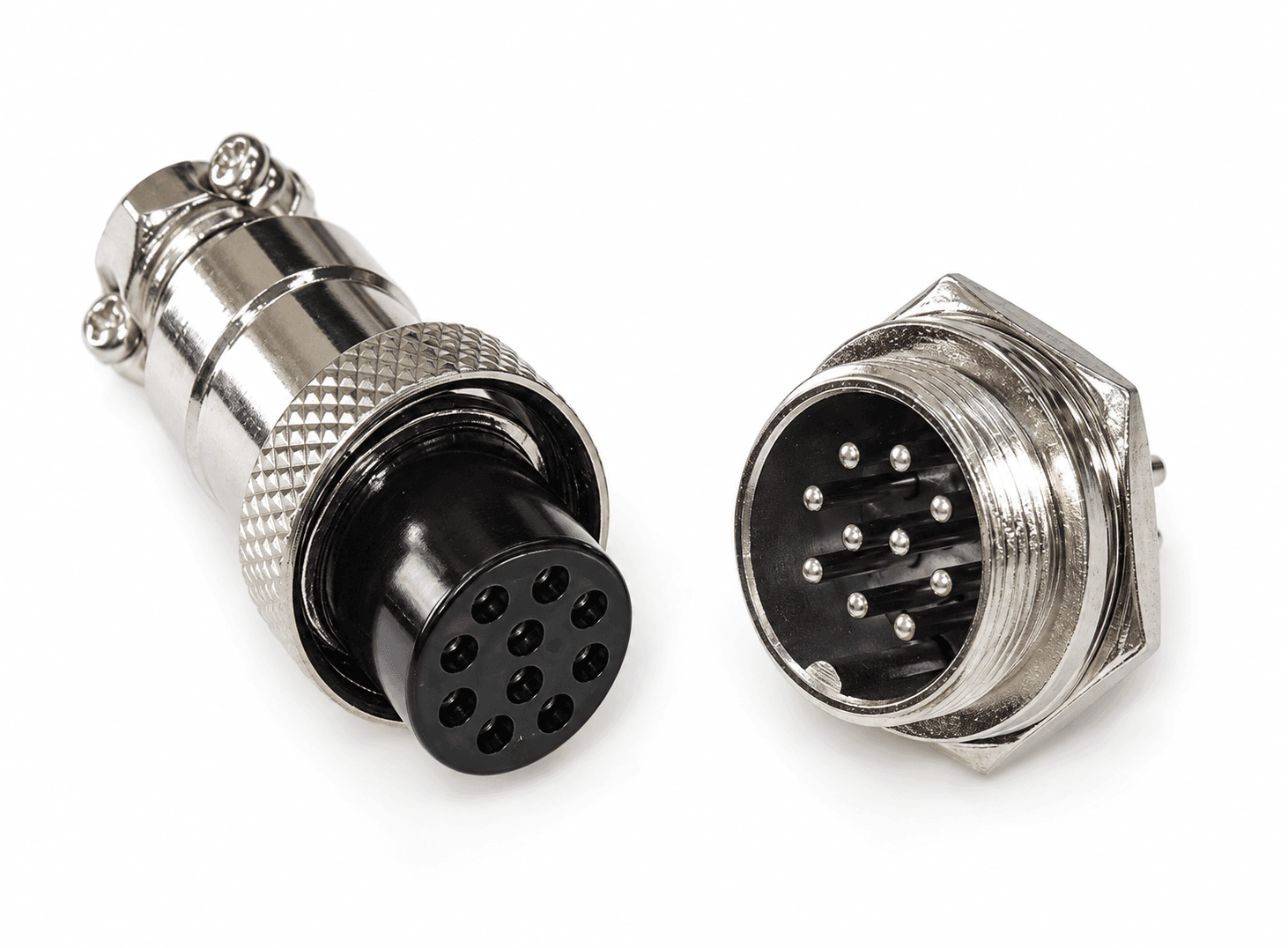 موصل طيران GX16 بعشرة أطراف قطر 16mm ذكر وأنثى | GX16-10 Aviation Connector, 10-Pin 16mm Panel-Mount Circular Plug + Socket