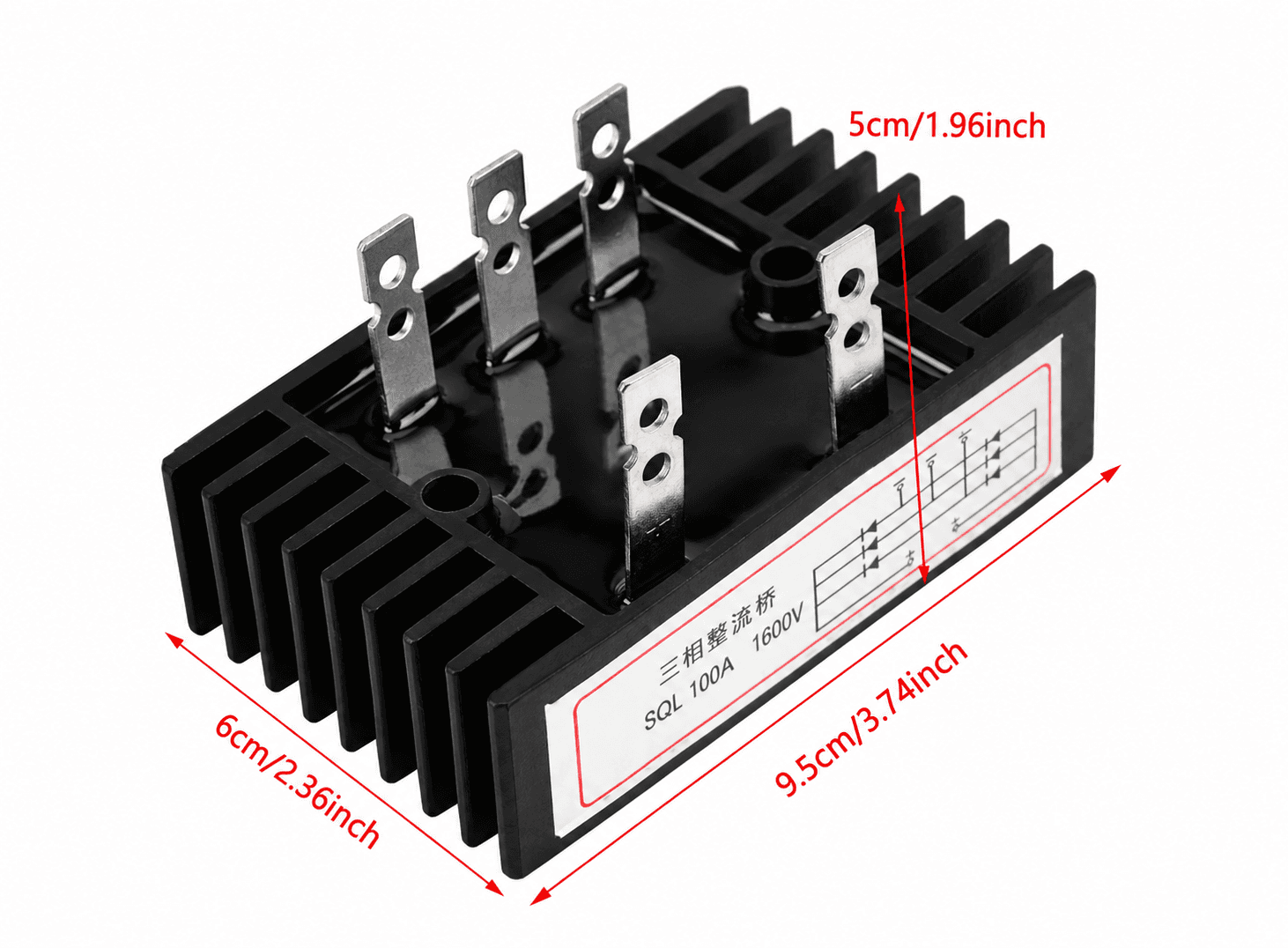 قنطرة توحيد ثلاثية الطور بتيار 100A وفولتية 1600V | Three-Phase Bridge Diode Rectifier 100A 1600V