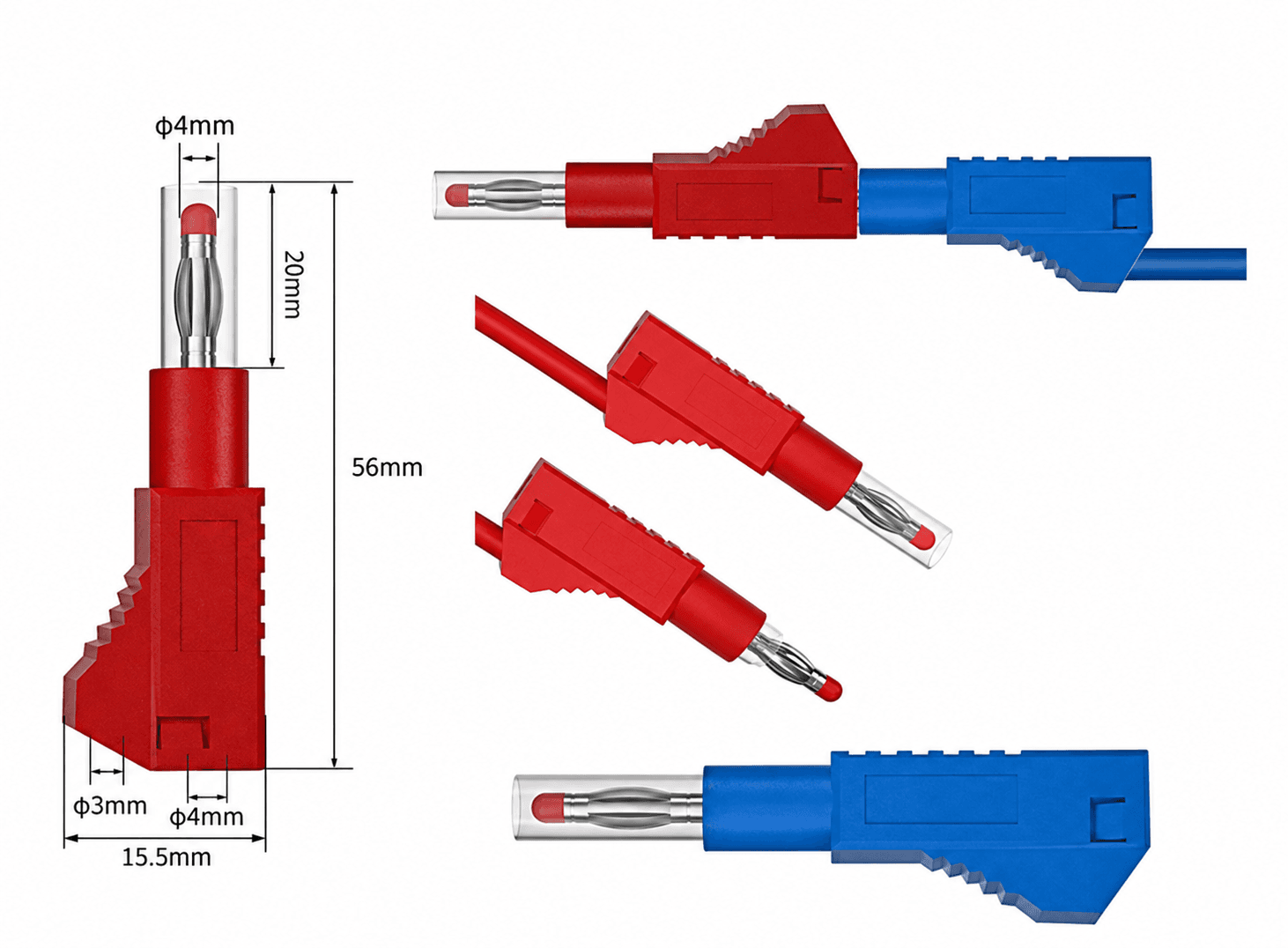 مكونات الكترونية JZDZ 4mm Banana Plug Safety Retractable Stackable Solder In line assembly Test leads connectors Blue #HH1 | Banana Plug