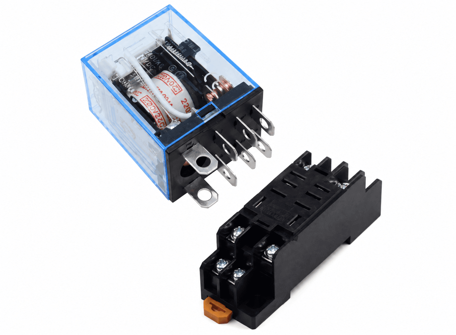 ريلاي قدرة LY2NJ بملف 220V AC ثماني الأطراف 10A مع القاعدة | LY2NJ 8-Pin Power Relay, 220VAC Coil, 10A DPDT, with Socket Base