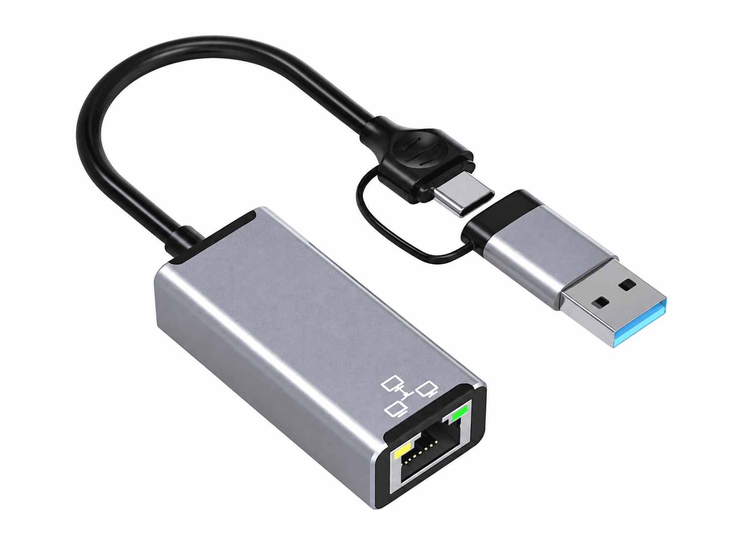 محول شبكة HC-72Q USB-C و USB-A إلى RJ45 إيثرنت 1Gbps | HC-72Q USB-C - USB-A to RJ45 Ethernet Adapter 1Gbps Network Converter