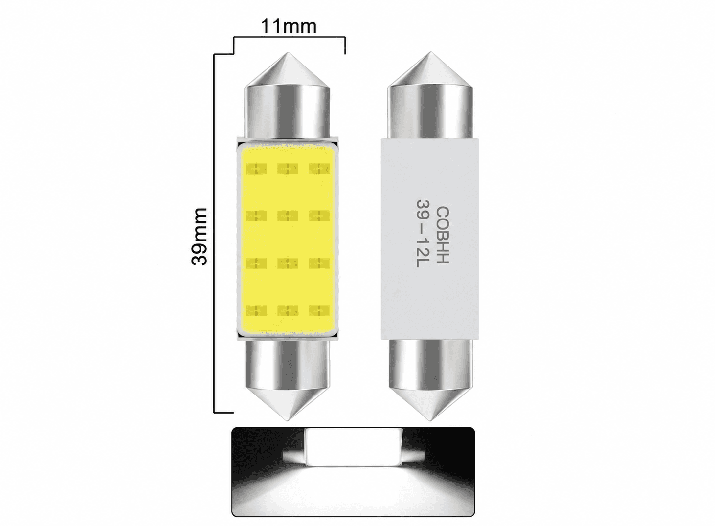 إضاءة ليد COB فيستون مقاس 39MM بلون 6000K لداخلية السيارة ولوحة الأرقام بجهد 12V P12 012800 | COB LED Festoon Light
