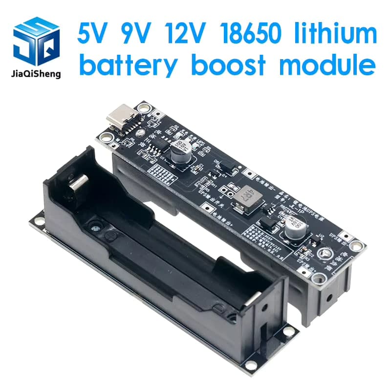 كارت UPS رافع للفولتية 12V 3A يعمل ببطاريتي ليثيوم 18650 مع شحن وتفريغ | 12V 3A UPS Boost Module for 2x 18650 Li-ion Batteries with Charge and Discharge