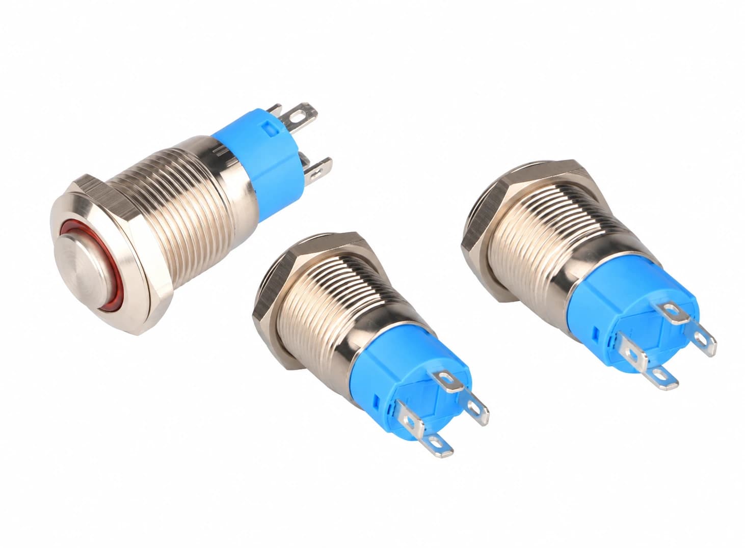 مفتاح ضغط معدني بقفل ذاتي 14 ملم مع إنارة LED دائرية حمراء | 14MM Self-locking Metal Push Button Switch with Red Ring LED