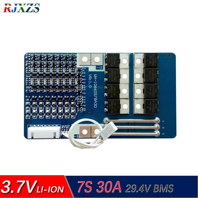 لوحة حماية BMS لسبع خلايا ليثيوم بتيار 30A مع مدخل حساس حراري NTC | 7S 30A BMS Board for 3.7V Lithium Battery with NTC Function
