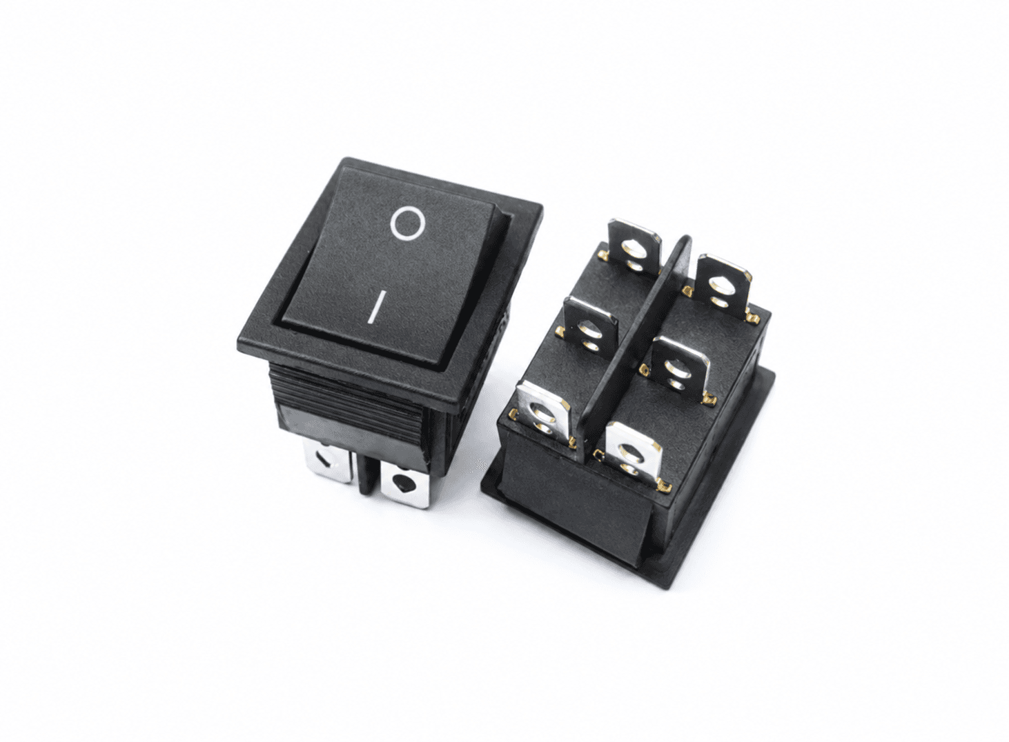 مفتاح روكر موديل KCD4 بوضعين تشغيل وإطفاء بستة أطراف بتيار 16 أمبير | KCD4 ON-OFF Rocker Switch, 6-Pin, 16A 250VAC / 20A 125VAC