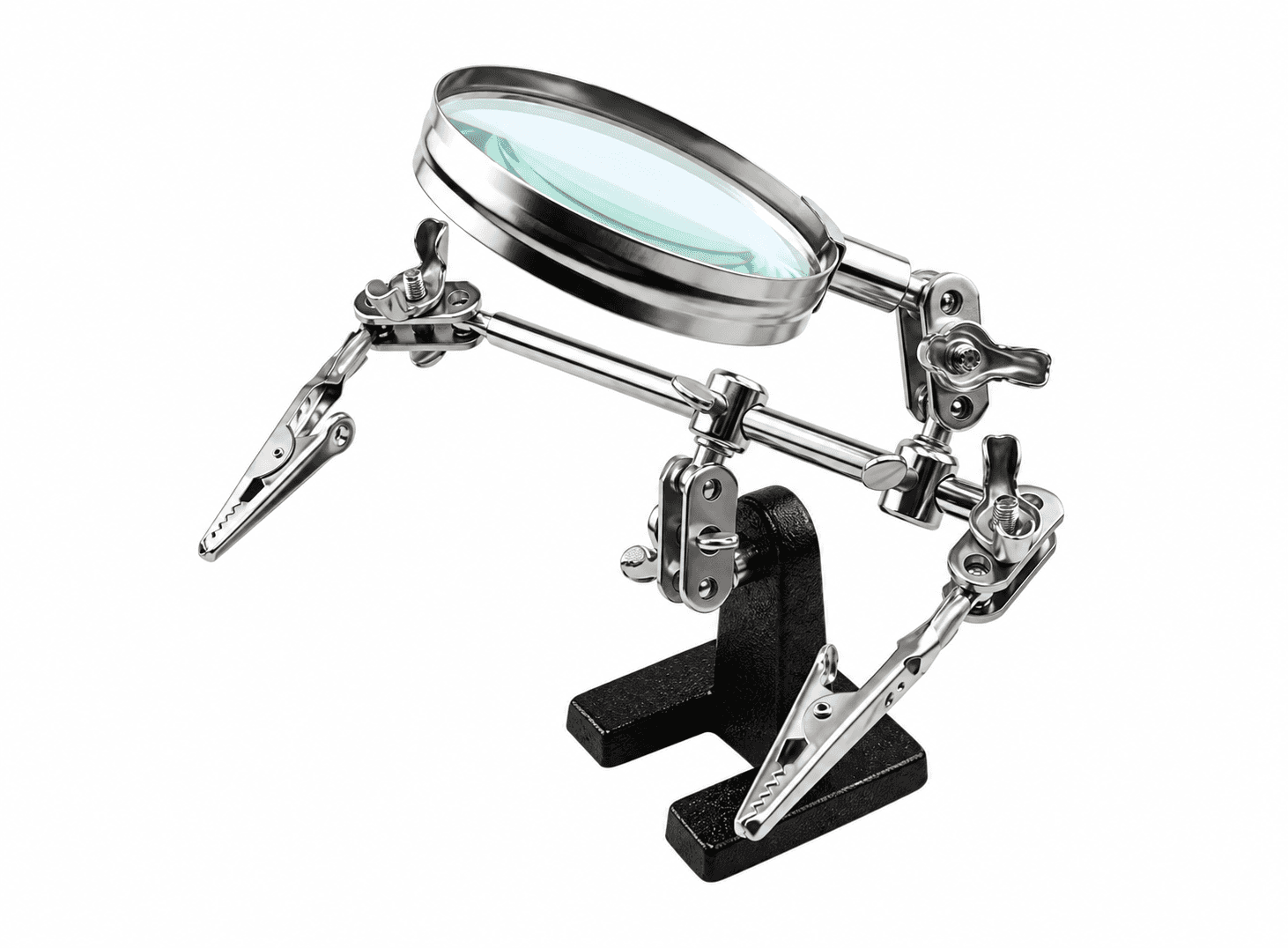 ماسكة مساعدة JM501 مع عدسة مكبرة 5X وملاقط تثبيت للحام والصيانة | JM501 Helping Hand Clamp with 5X Magnifying Glass