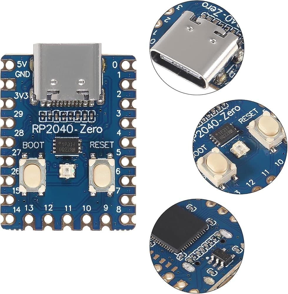 لوحة تطوير RP2040-Zero بمعالج ثنائي النواة Cortex-M0+ وذاكرة 2 ميجابايت | RP2040-Zero Microcontroller Development Board, Dual-Core Cortex-M0+, 2MB Flash