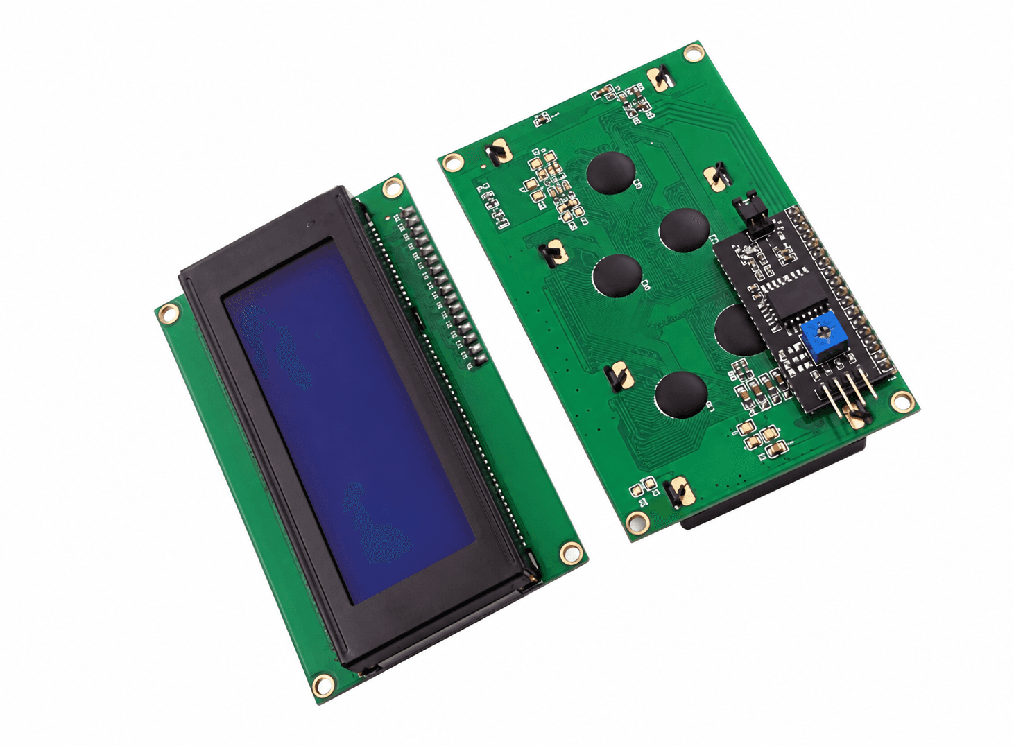 شاشة LCD2004 بأربعة أسطر وعشرين حرفاً مع لوحة I2C بخلفية زرقاء | LCD2004 with I2C Module, 20x4 Blue Screen