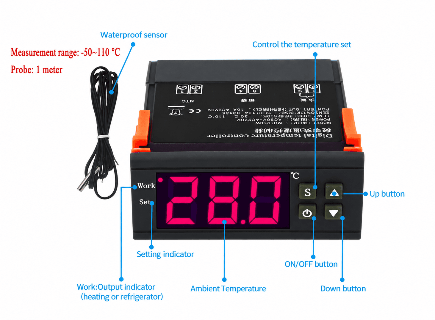 منظم حرارة رقمي بشاشة عرض DC 9-72V MH1210W X13067 | Temperature Controller