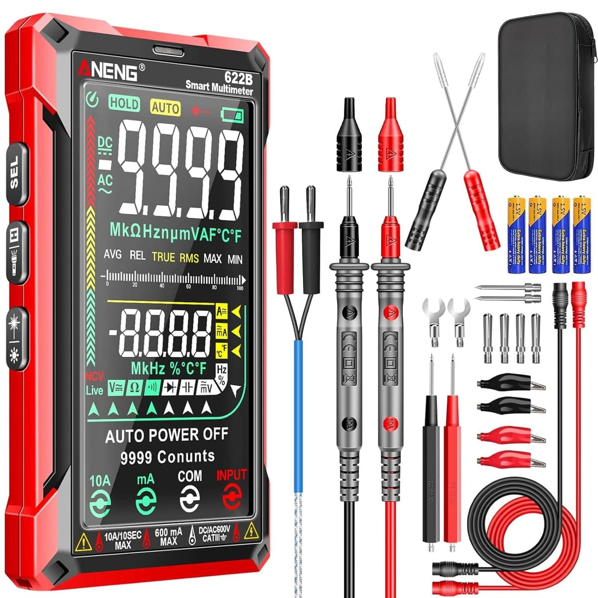 أفوميتر رقمي ANENG 622B بدقة 9999 عدّة واختيار مدى تلقائي وخاصية NCV | ANENG 622B Smart Digital Multimeter 9999-Count Auto-Range with NCV