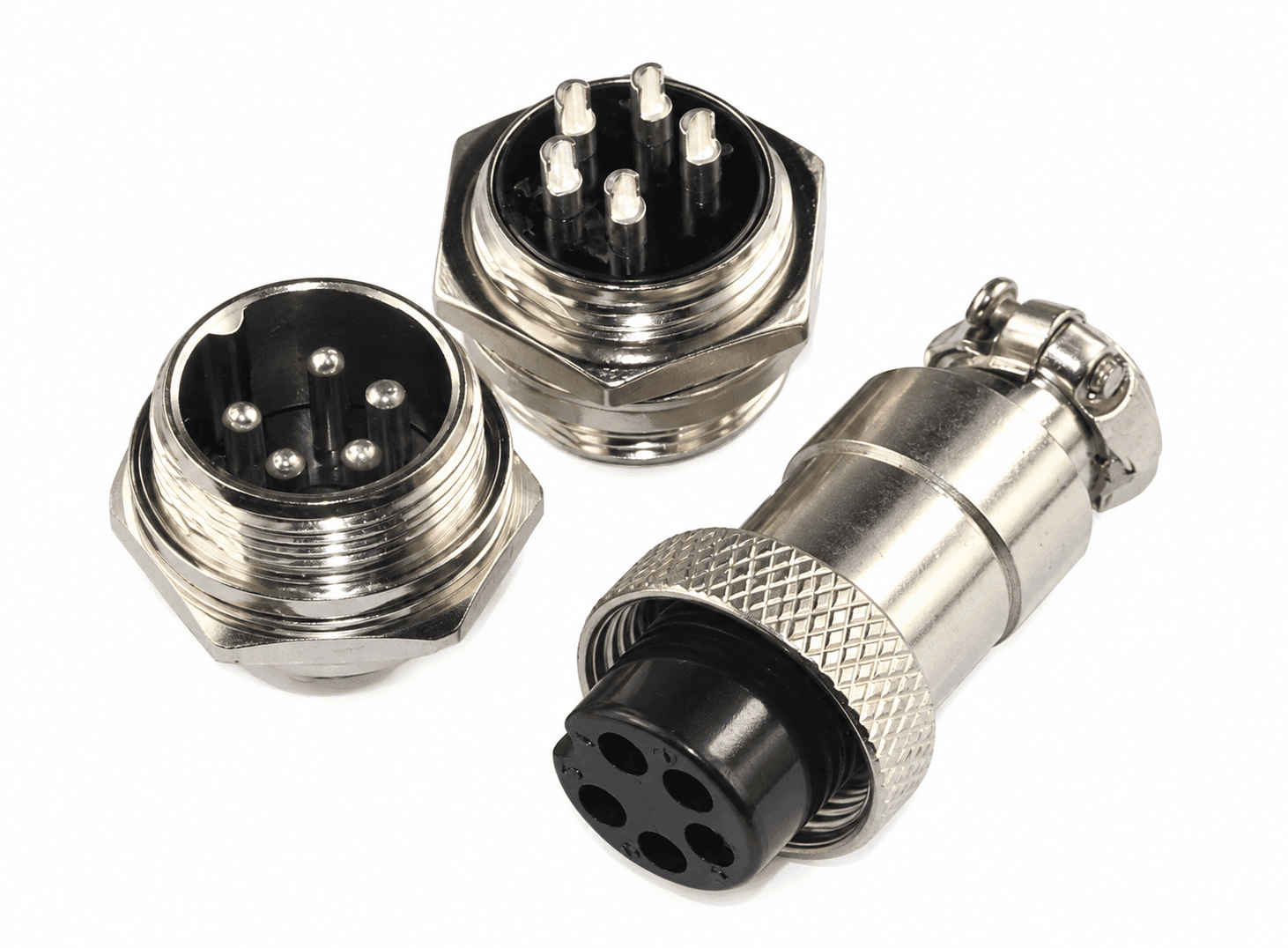 موصل طيران GX16 بـ 5 طرف ذكر وأنثى مقاس 16mm للتركيب على اللوحة | Aviation Connector Socket
