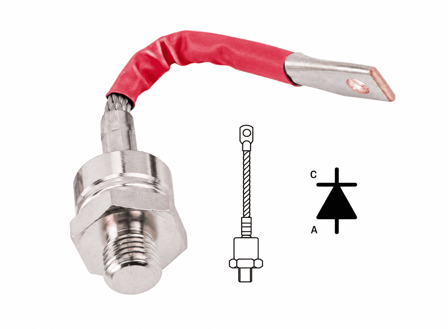 دايود توحيد ZP300A بتيار 300A وفولتية 800V برغي أحمر قطبية عادية | ZP300A Stud Mount Rectifier Diode 300A 800V DO-9, Normal Polarity