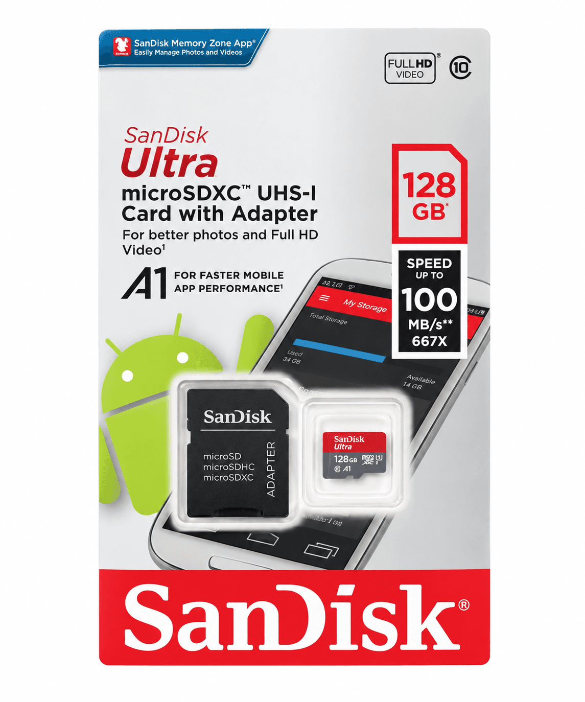 بطاقة ذاكرة سانديسك 128 جيجابايت مايكرو SDXC Ultra 100MBs Class 10 UHS-1 A1 | Micro SD Card