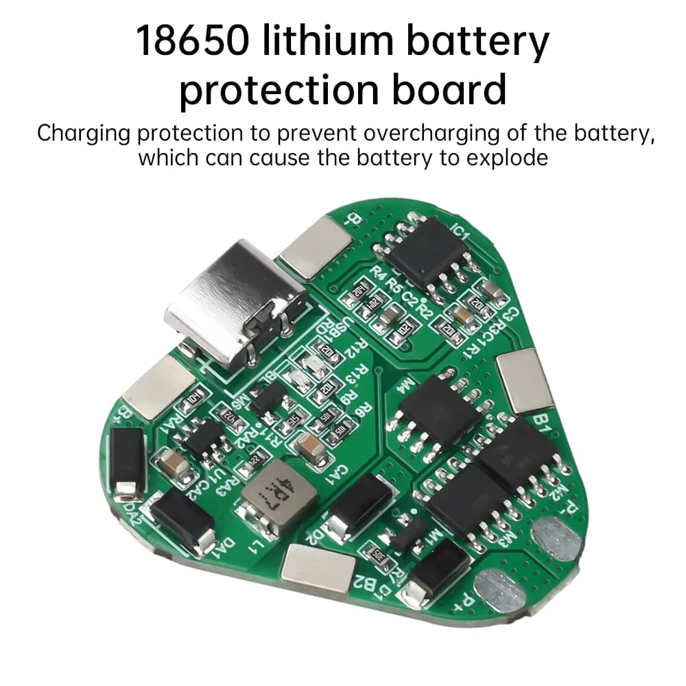 لوحة حماية BMS لحزم ليثيوم أيون 3S بجهد 12.6V وتيار 20A مع مدخل شحن Type-C | 3S 20A 12.6V Li-ion BMS Board with Type-C Charging Input