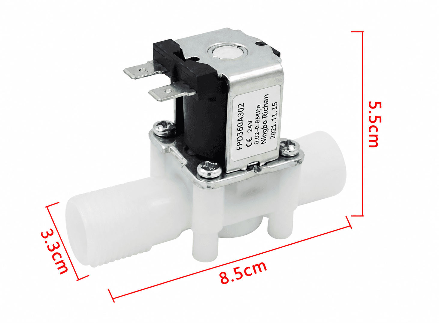 صمام ملف مغناطيسي كهربائي بلاستيكي 80 مم مغلق عادة 0.5 بوصة 24 فولت | Plastic Solenoid Valve