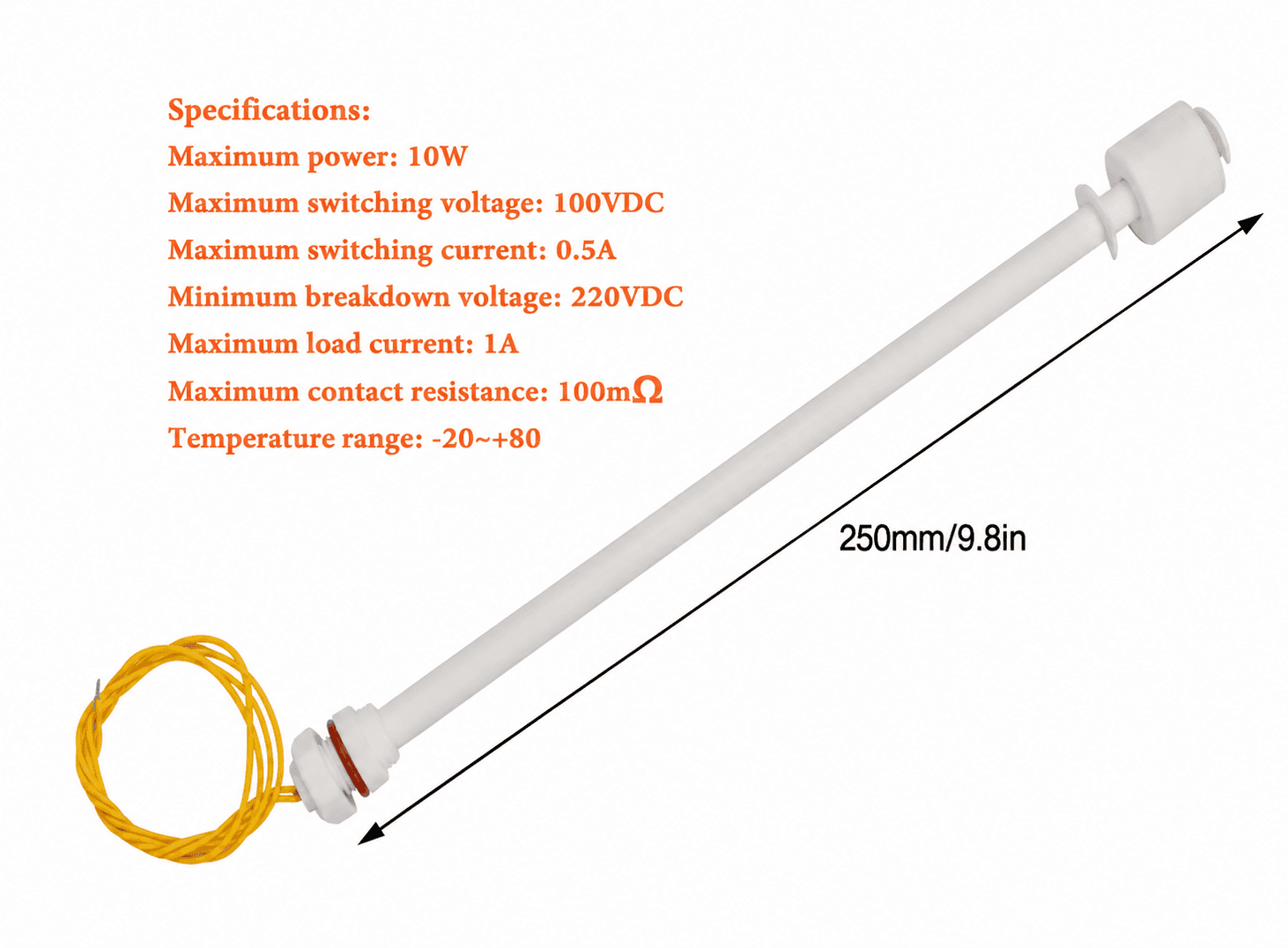 مستشعر مستوى الماء العائم أفقي 250 ملم X-LM0129F | Horizontal Water Level Float Switch
