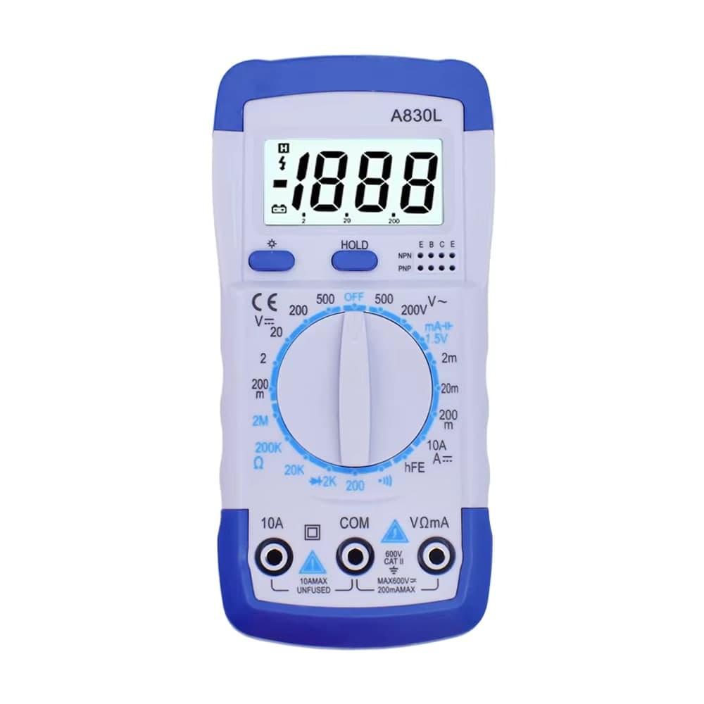 أفوميتر رقمي A830L بشاشة LCD مع اختبار الترانزستور hFE | A830L Digital Multimeter with LCD Display and hFE Transistor Test