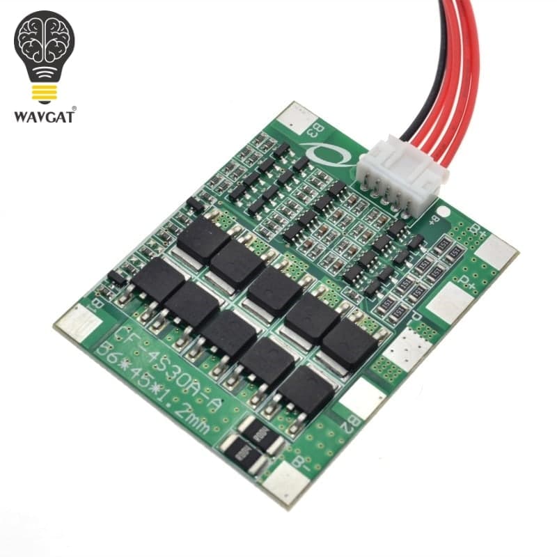 لوحة حماية BMS لحزم ليثيوم أيون 4S تيار 30A فولتية 14.8V | 4S 30A Li-ion BMS Protection Board 14.8V / 16.8V for 18650 Packs