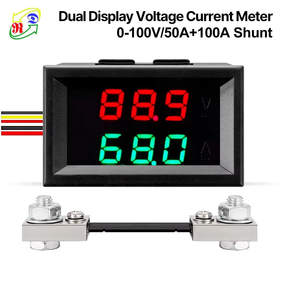 فولتميتر وأميتر رقمي DC 0-100V و100A مع مقاومة قياس خارجية | Digital Voltmeter Ammeter DC 0-100V 100A with External Shunt