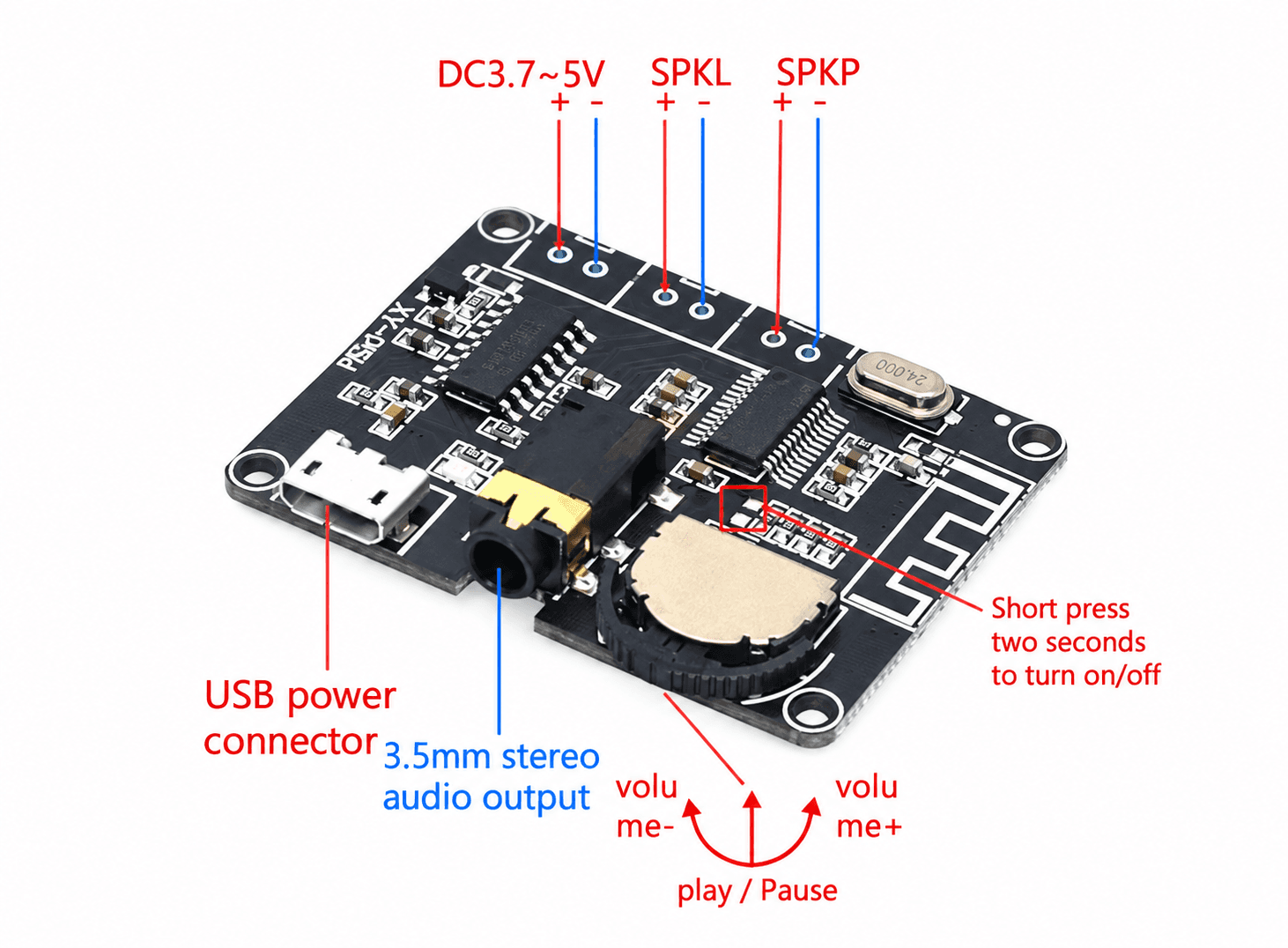 لوحة مكبر صوت بلوتوث 5.0 ستيريو DC 3.7-5 فولت PAM8406 موديل XY-P5W | Bluetooth Power Amplifier Board